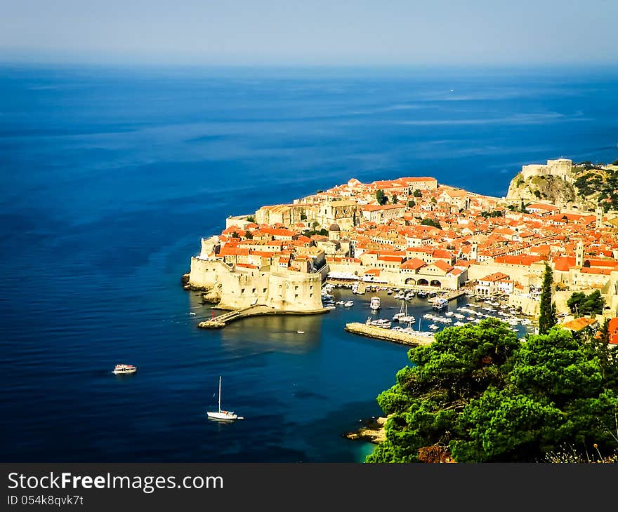 Dubrovnik old town view, blue ocean, harbour, Croatia. Dubrovnik old town view, blue ocean, harbour, Croatia