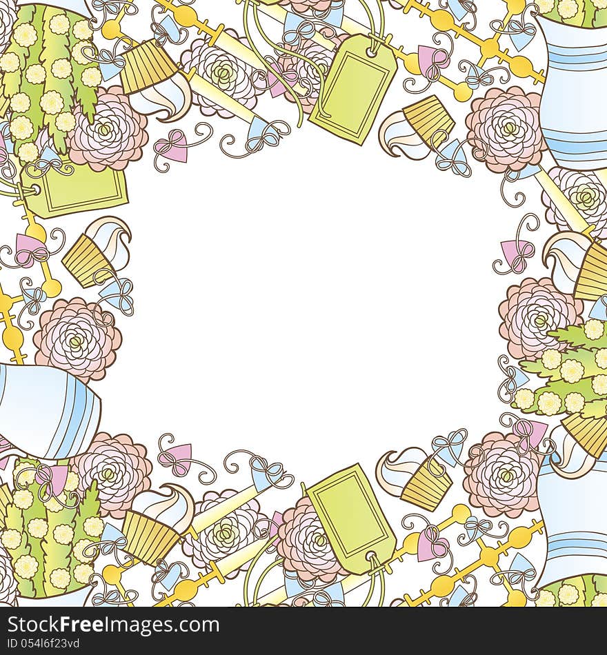 Vector background with flowers and cakes. Vector background with flowers and cakes