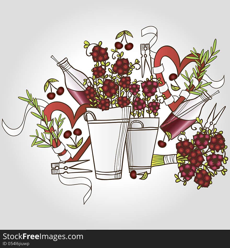 Vector background with flowers and hearts. Vector background with flowers and hearts