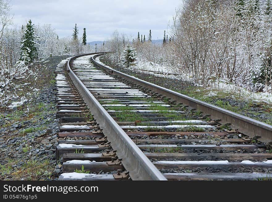 Railroad Amongst Snowy Forest.