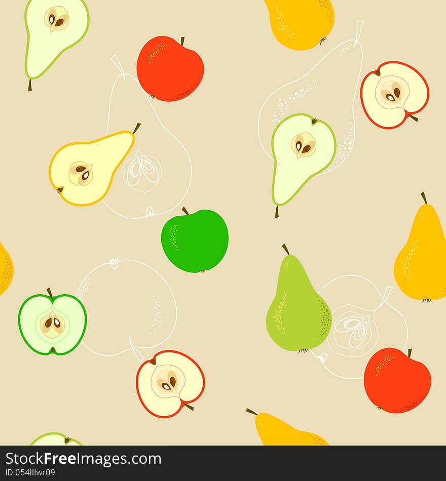 Seamless With Apples And Pears on beige background