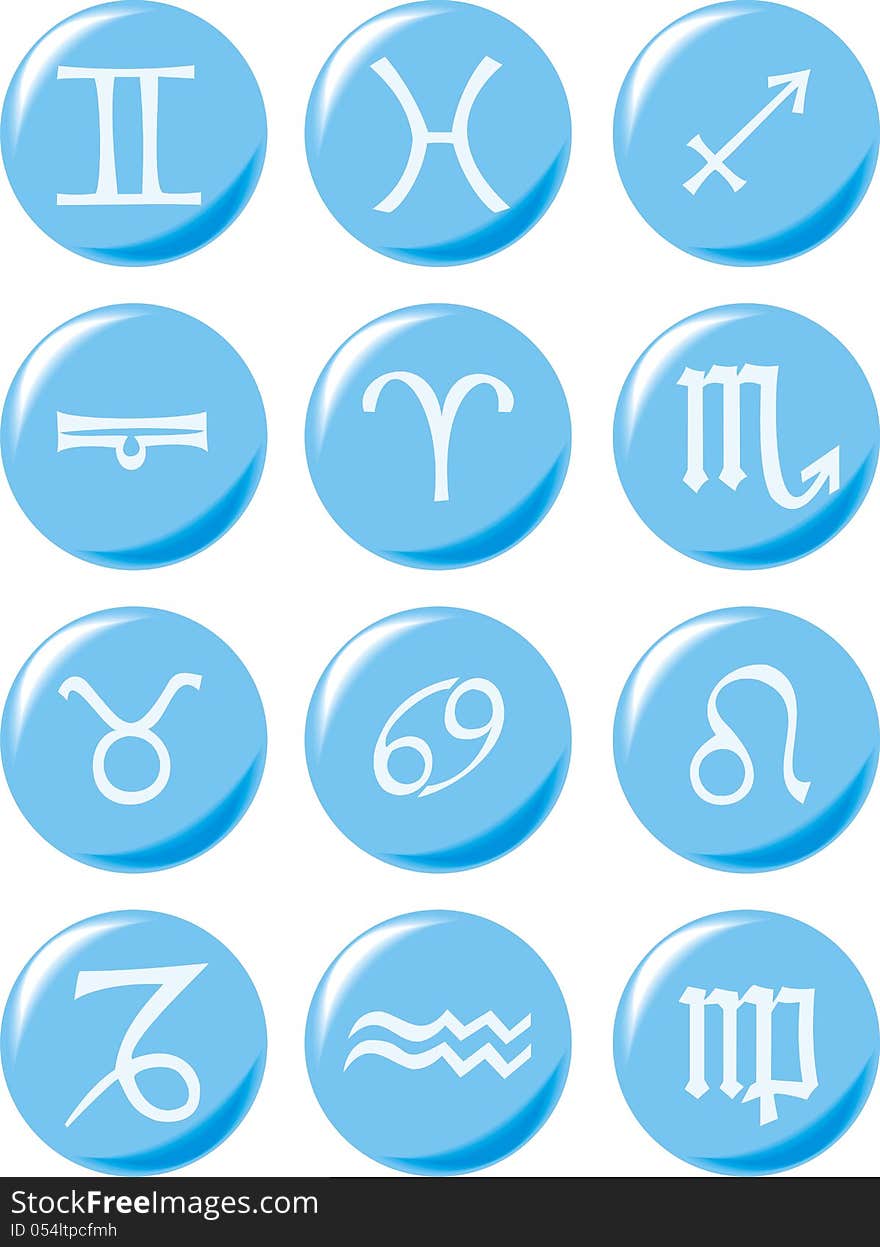 Zodiac Signs On Light Blue Buttons