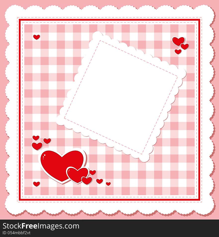 Red hearts on the  pink checkered napkin