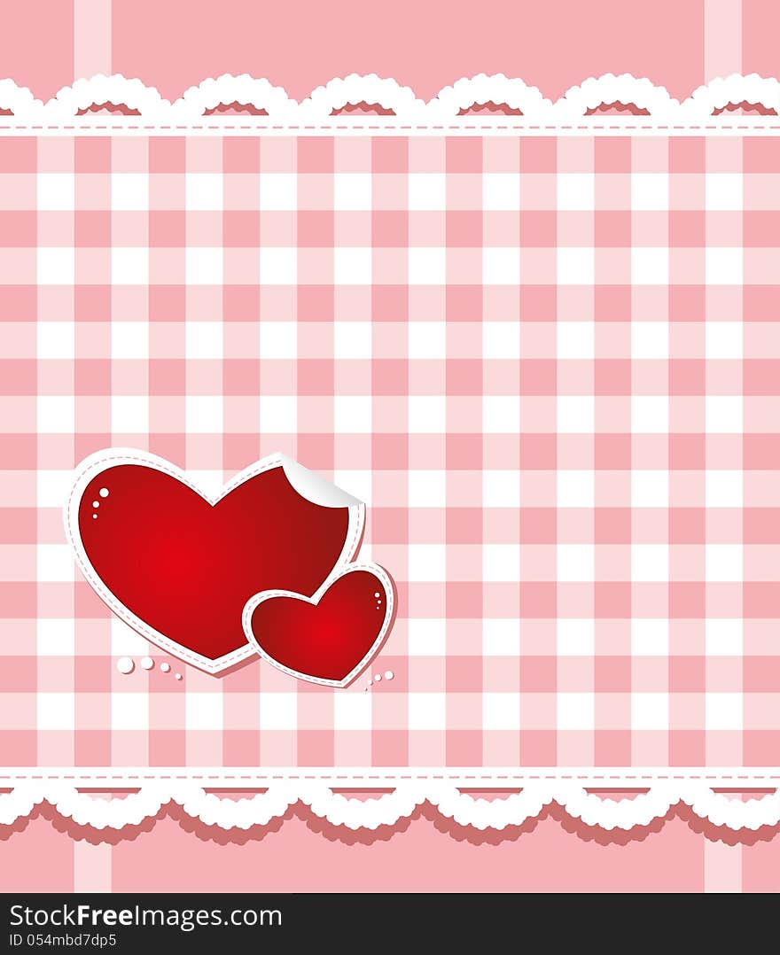 Hearts on the checkered background