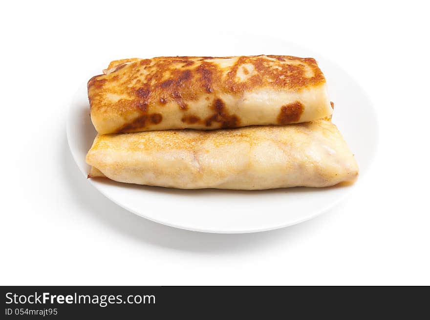 Delicious pancakes on a white background