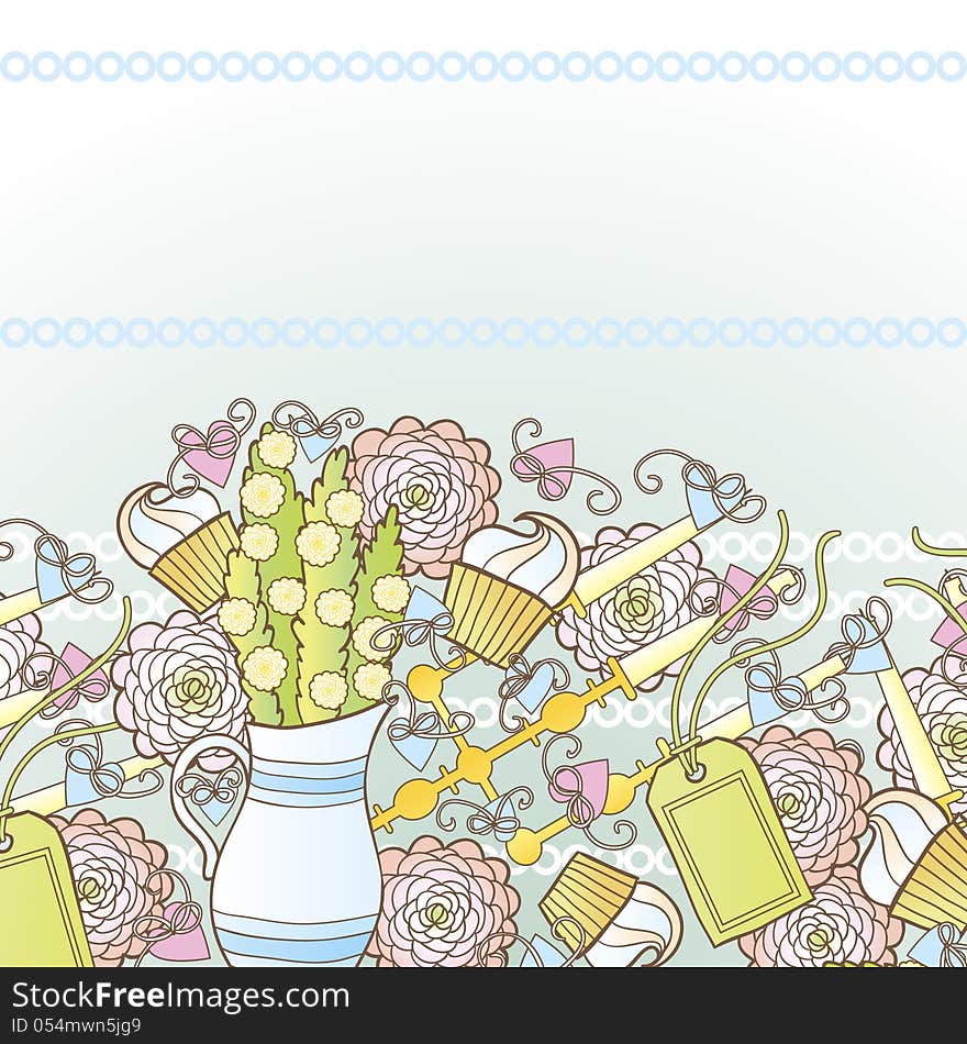 Vector background with flowers and cakes. Vector background with flowers and cakes