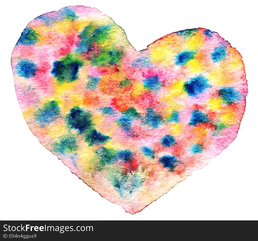 Colorful heart in watercolor on the white background