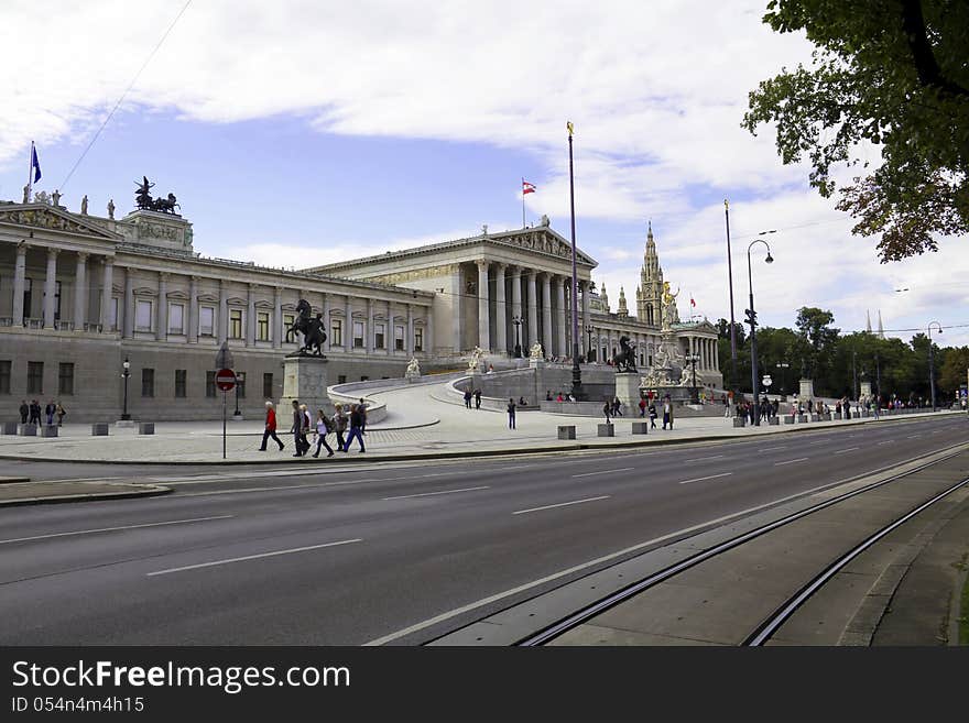 Austrian parliament, Vienna, is a sight at the ring road