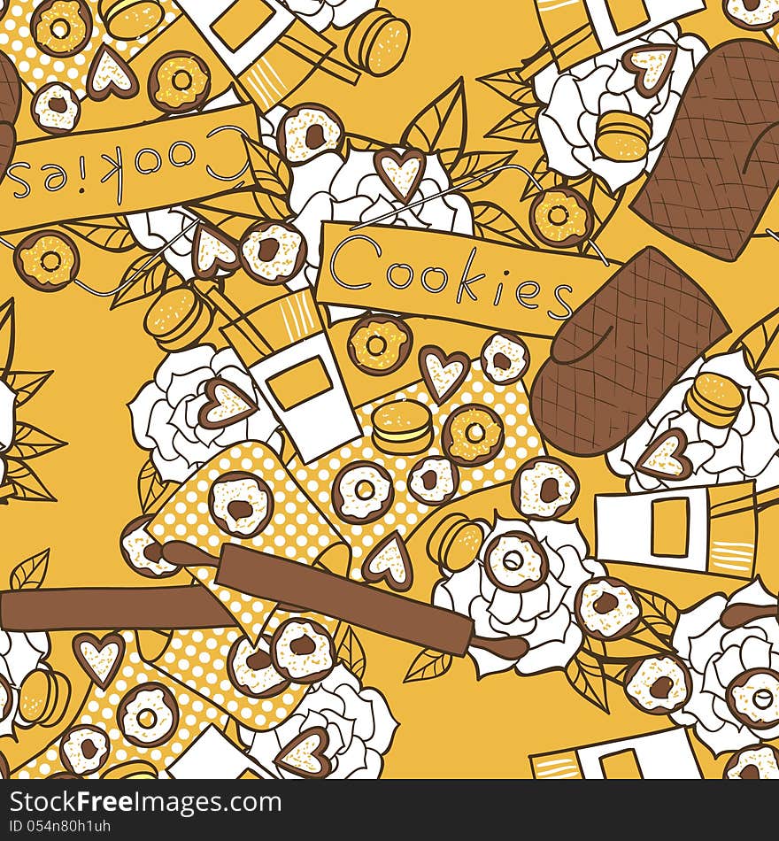 Vector seamless background with cookies and milk. Vector seamless background with cookies and milk