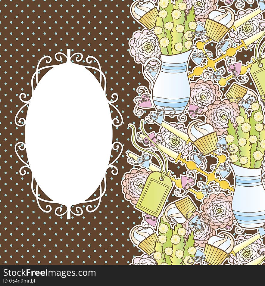 Vector background with flowers and cakes. Vector background with flowers and cakes