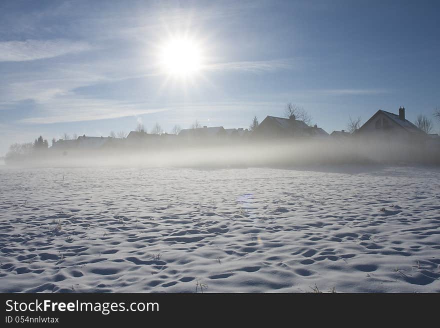 Winter morning fog