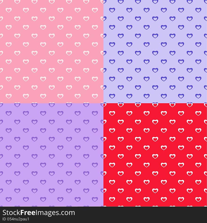 Set Of Heart Seamless Patterns