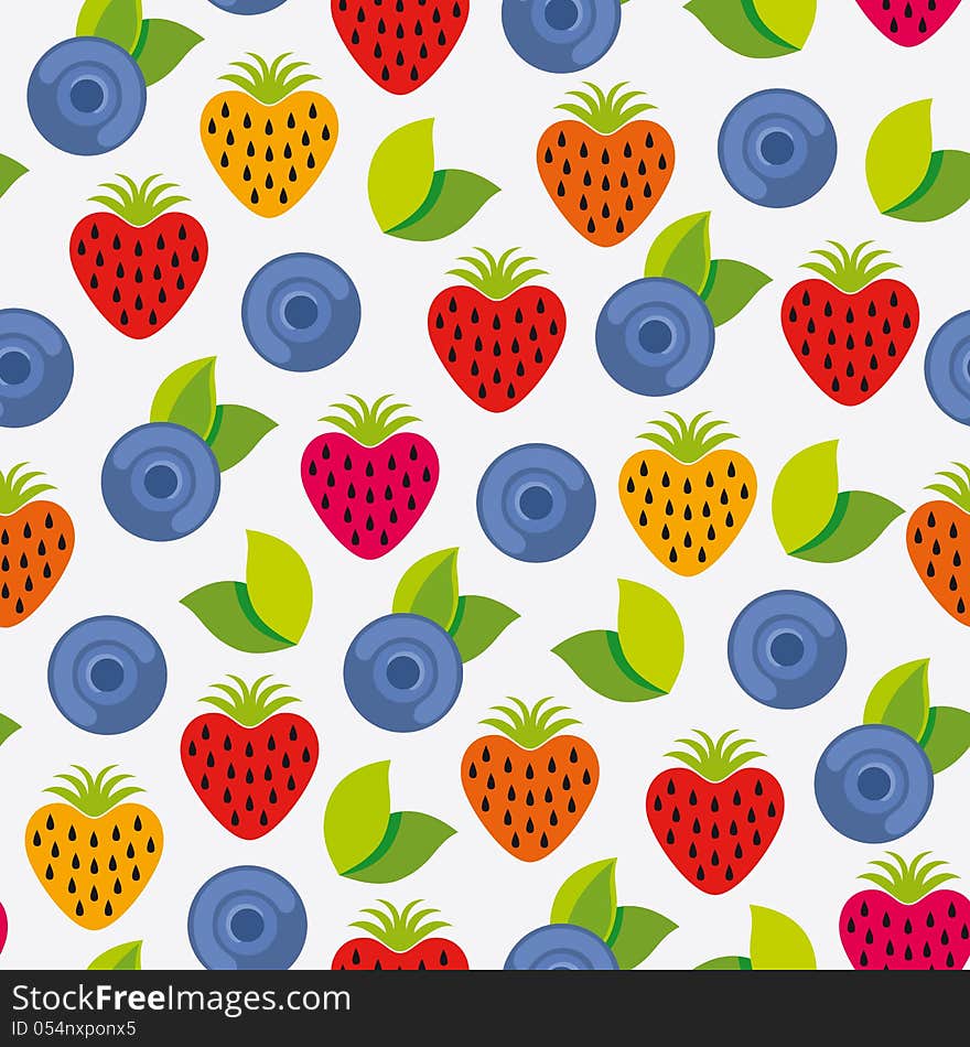 Berry background with strawberry and blueberry