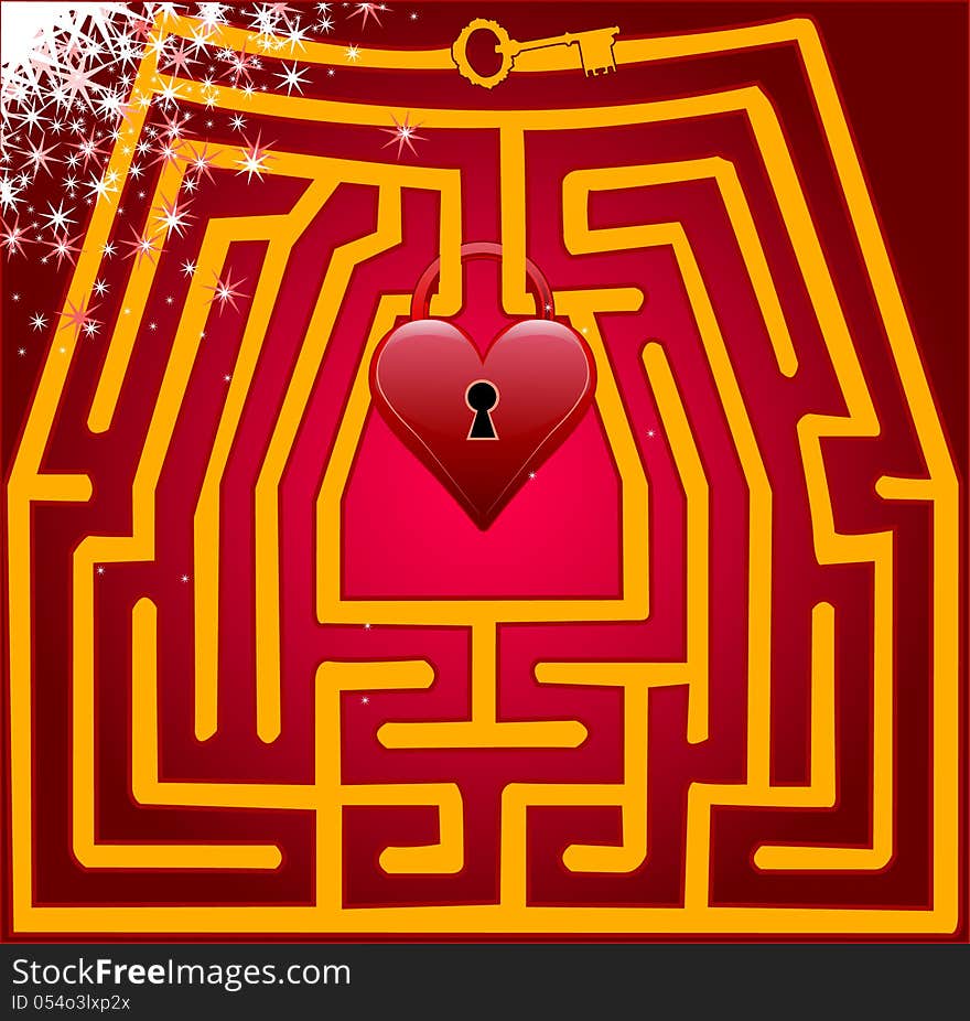 Postcard Maze Of Love. Valentine Day