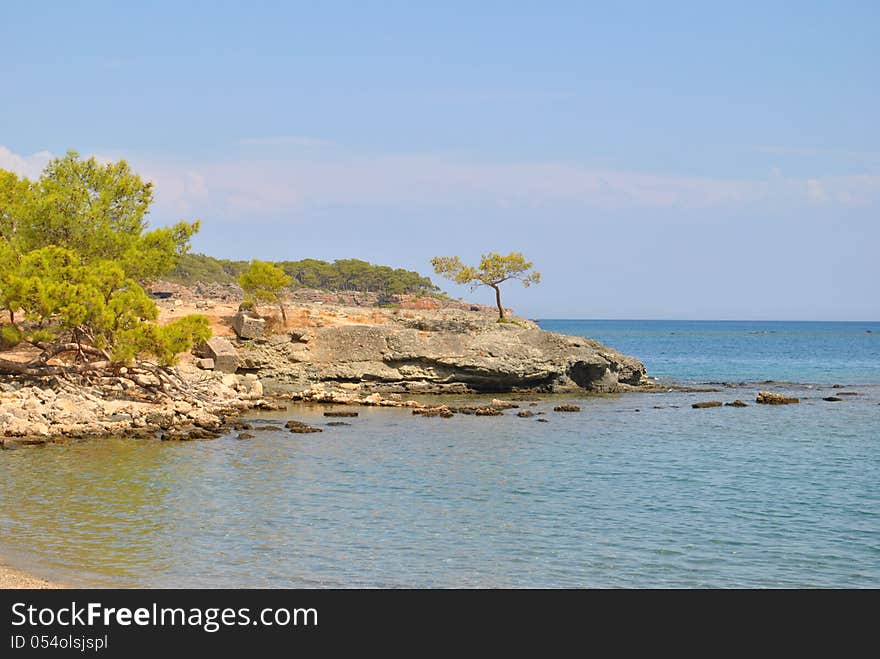 Coast at antic ruins of Phaselis, Turkey