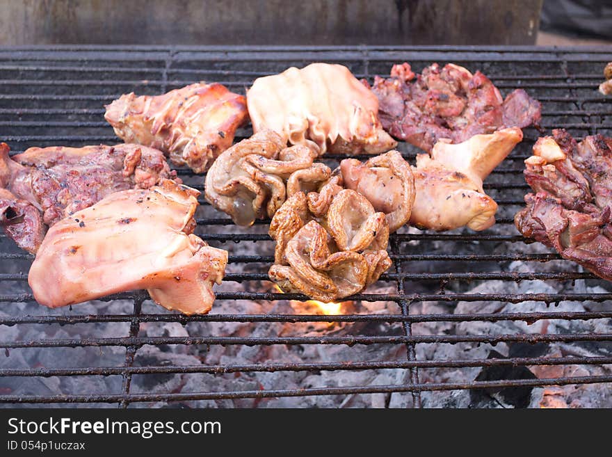 Pork grilled on charcoal (Thai style food)