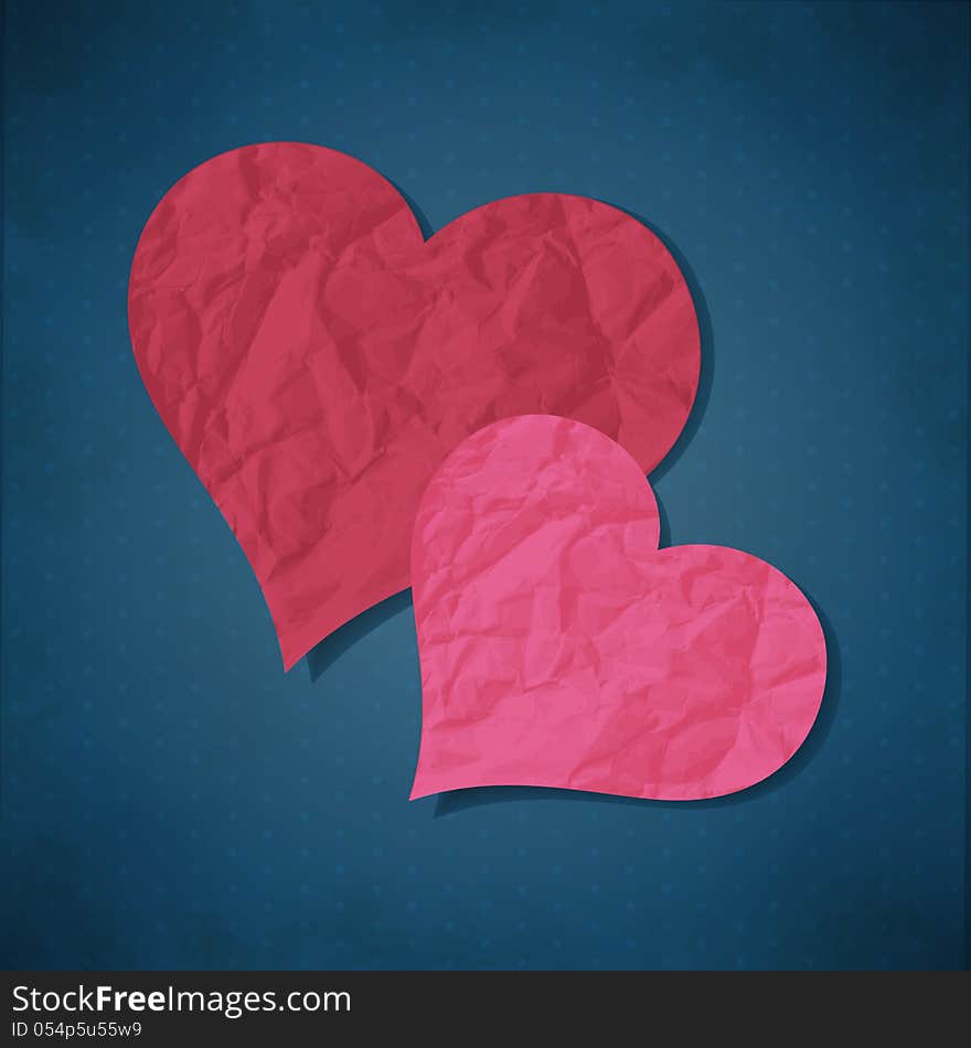 Vector illustration with two hearts from old paper. Vector illustration with two hearts from old paper