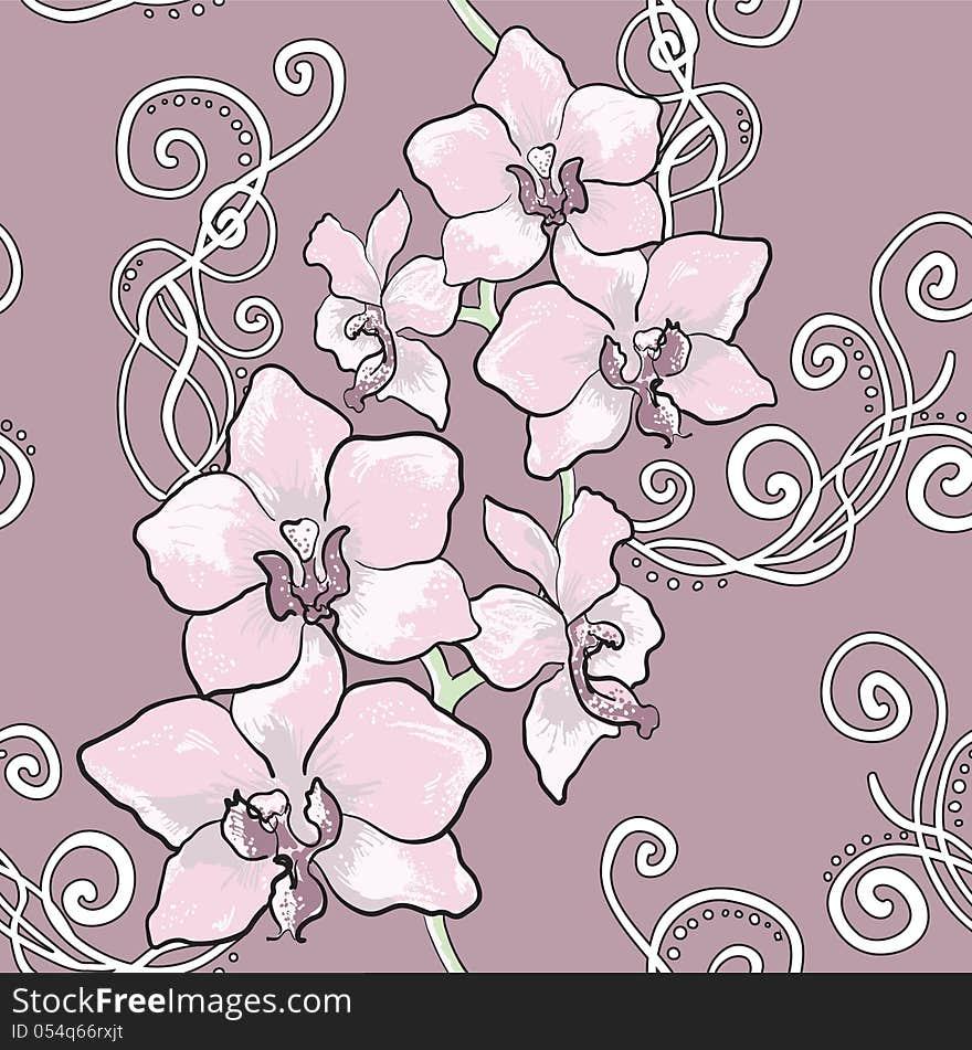 Seamless floral pattern with orchid