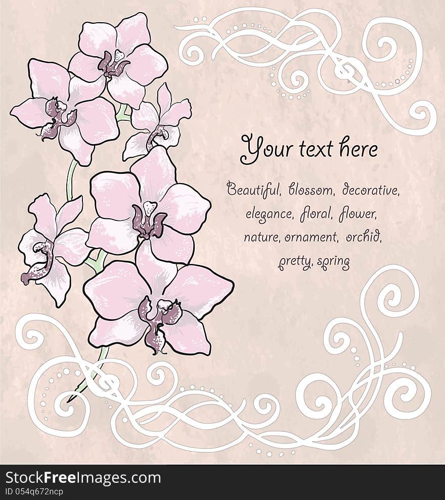 Vintage Floral Card With Orchid