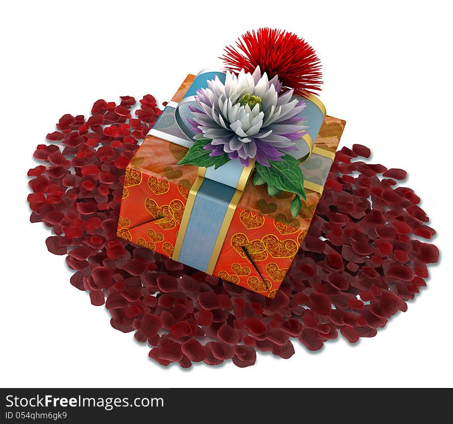 Holiday Flowers With Gift Box And Rose Petals