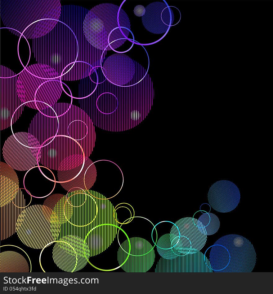 Background of rainbow bubbles on black. Place for your text. Background of rainbow bubbles on black. Place for your text