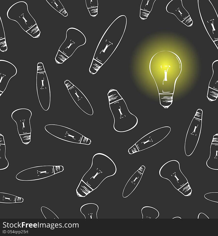 Seamless pattern made of white retro light bulbs. Seamless pattern made of white retro light bulbs