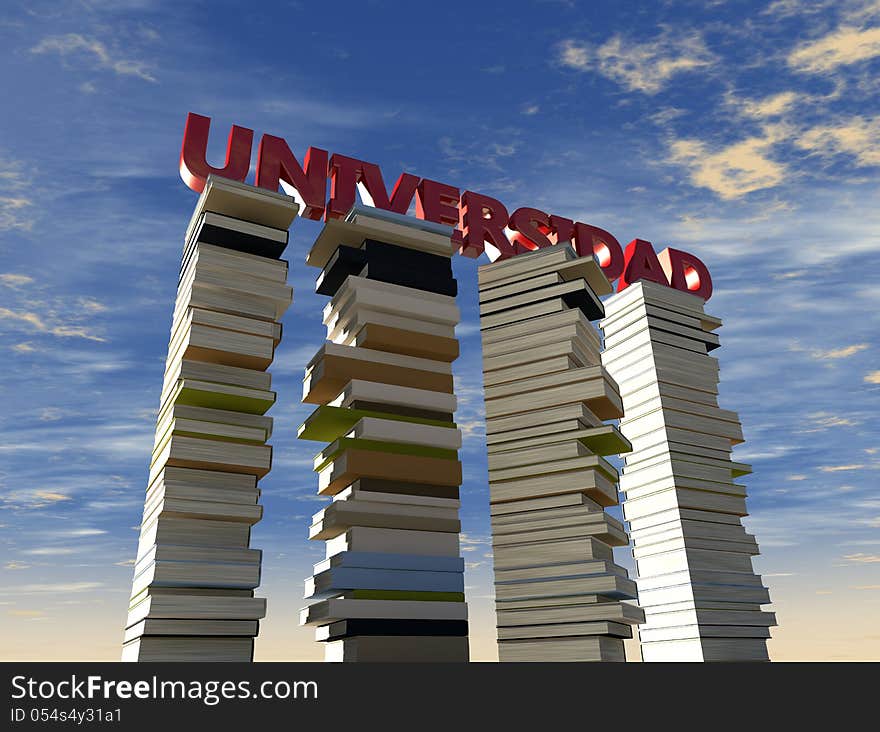 Word University (universidad in spanish) and books in 3d. Word University (universidad in spanish) and books in 3d