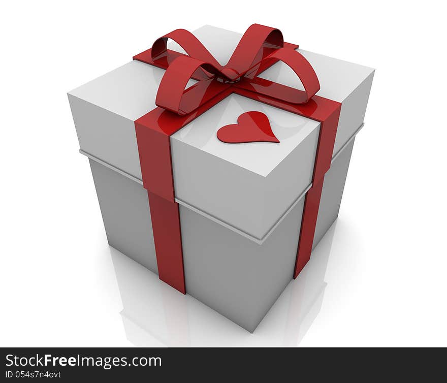 White Gift box and red ribbon. White Gift box and red ribbon