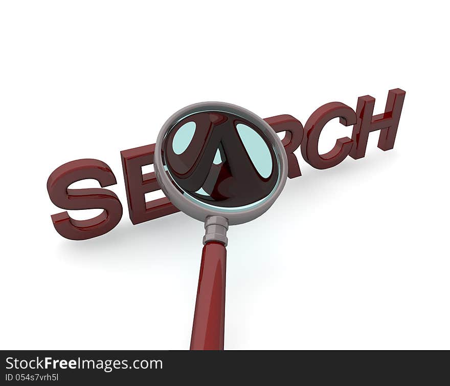 Magnifying glass and word search in 3d. Magnifying glass and word search in 3d