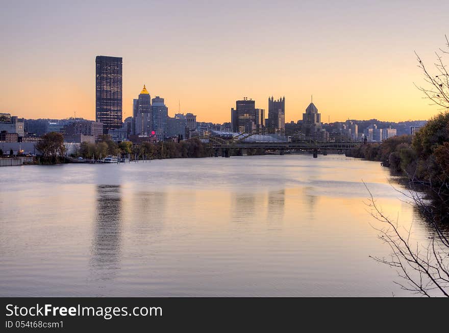 Allegheny river leading up to the skyline of Pittsburgh, Pennsylvannia. Allegheny river leading up to the skyline of Pittsburgh, Pennsylvannia