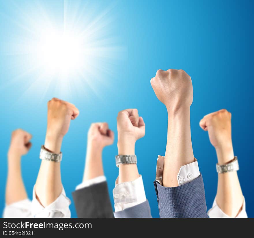 Hand up in the air for success symbol