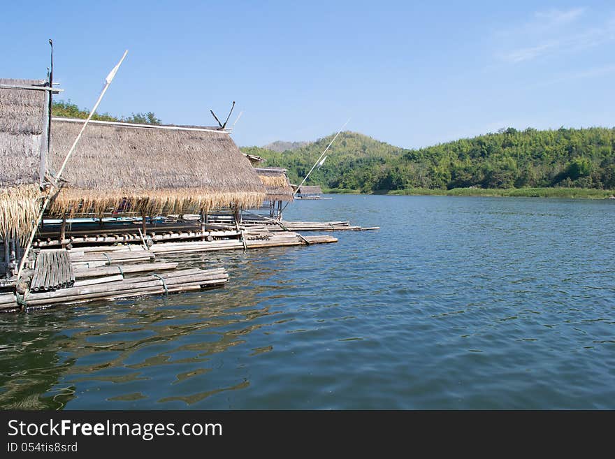 Houseboat made of grass and bamboo in Loei, Thailand