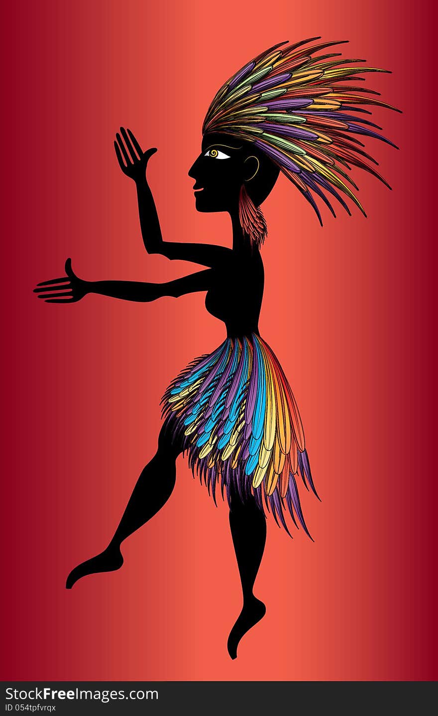 Black aborigine woman silhouette dancing. Black aborigine woman silhouette dancing