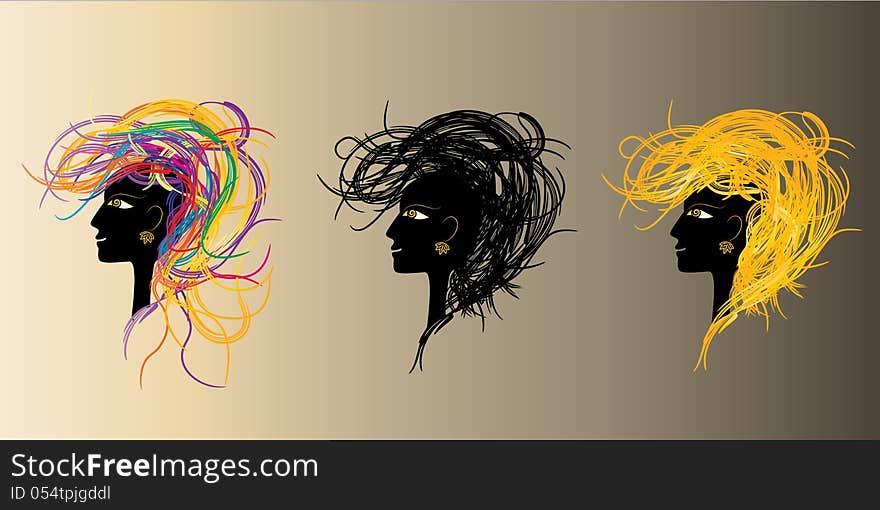 Woman Profiles Of Various Hair Styles