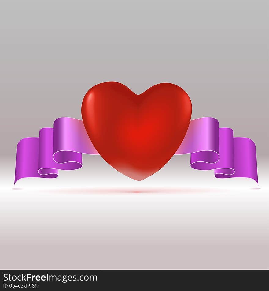 Red heart with tape. Vector illustration