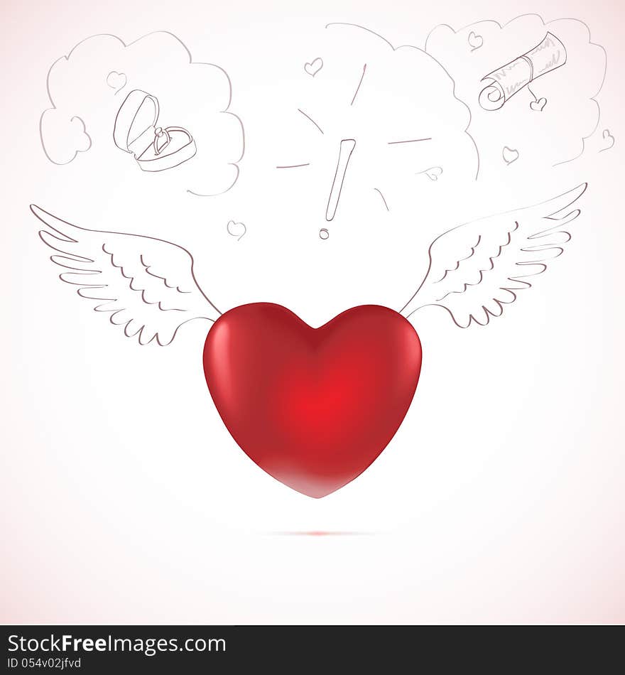 Red heart, sketch. Vector illustration