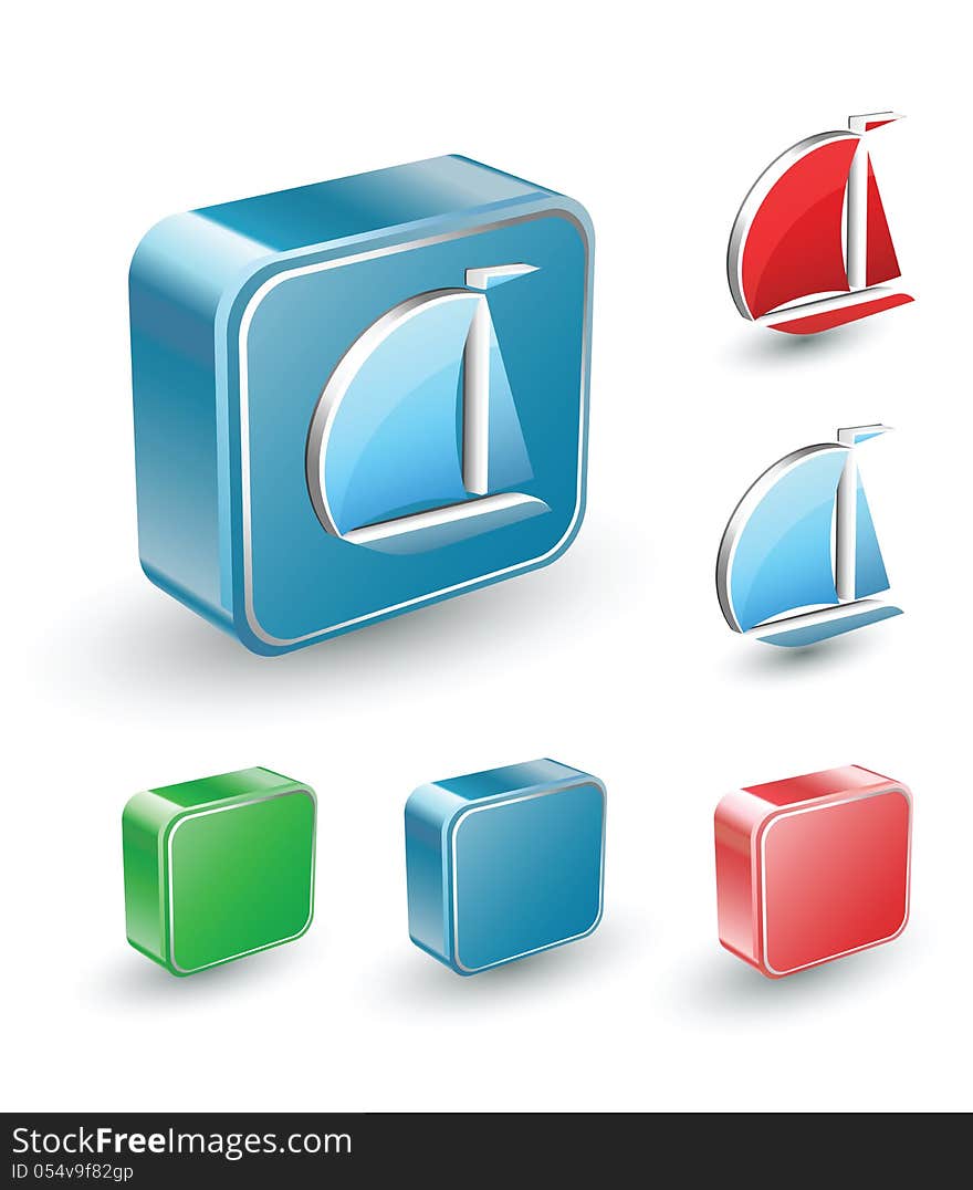 Vector set of isometric computer buttons in different colors on a white background