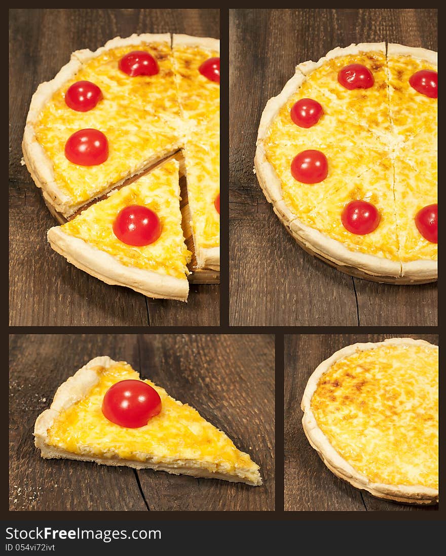 Set with a cheese pie and cherry tomatoes