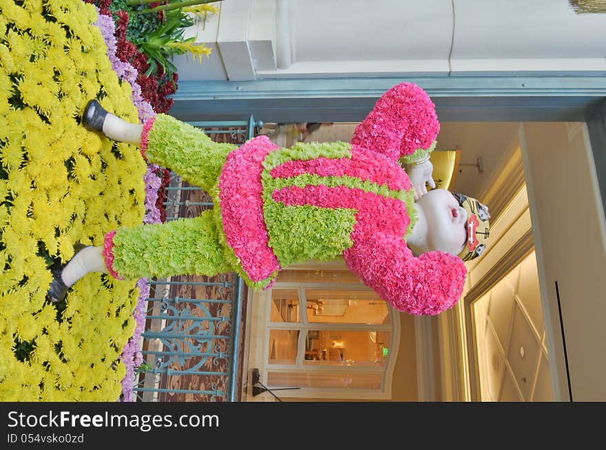 Puppets made of flowers inside Bellagio garden on Chinese New Year. Puppets made of flowers inside Bellagio garden on Chinese New Year