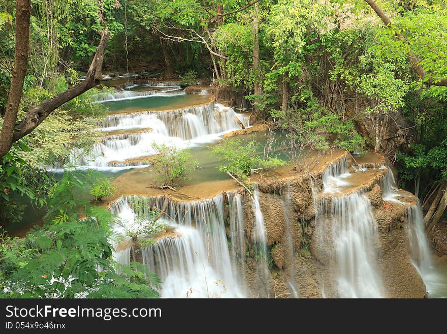 Deep Forest Waterfall In Kanchanaburi, Thailand