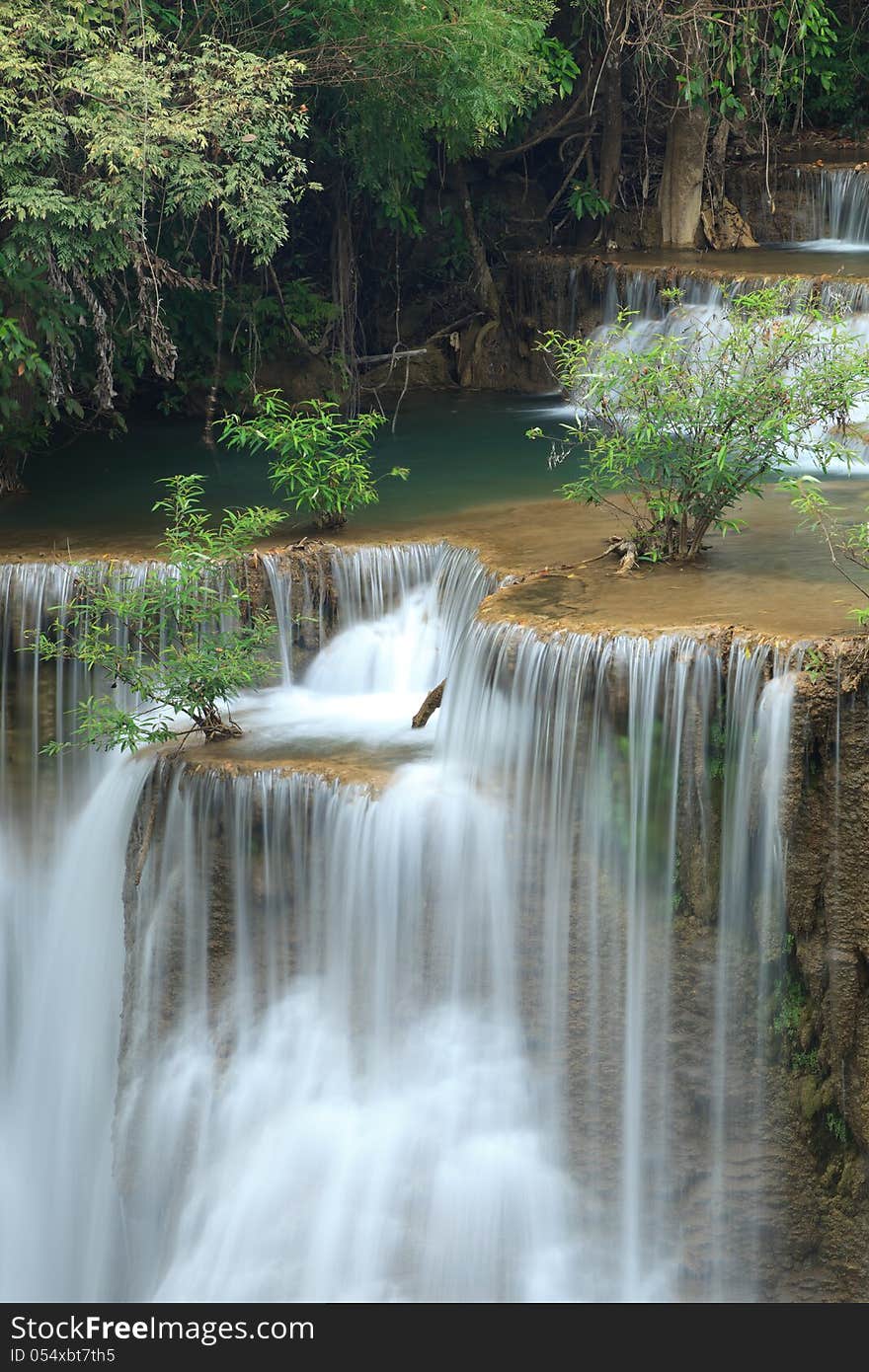 Lanscape photo of deep forest Waterfall in Kanchanaburi, Thailand