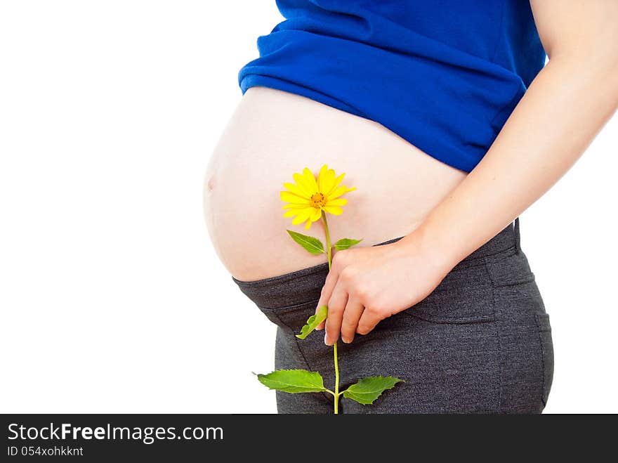 Abdomen pregnant girl with a flower