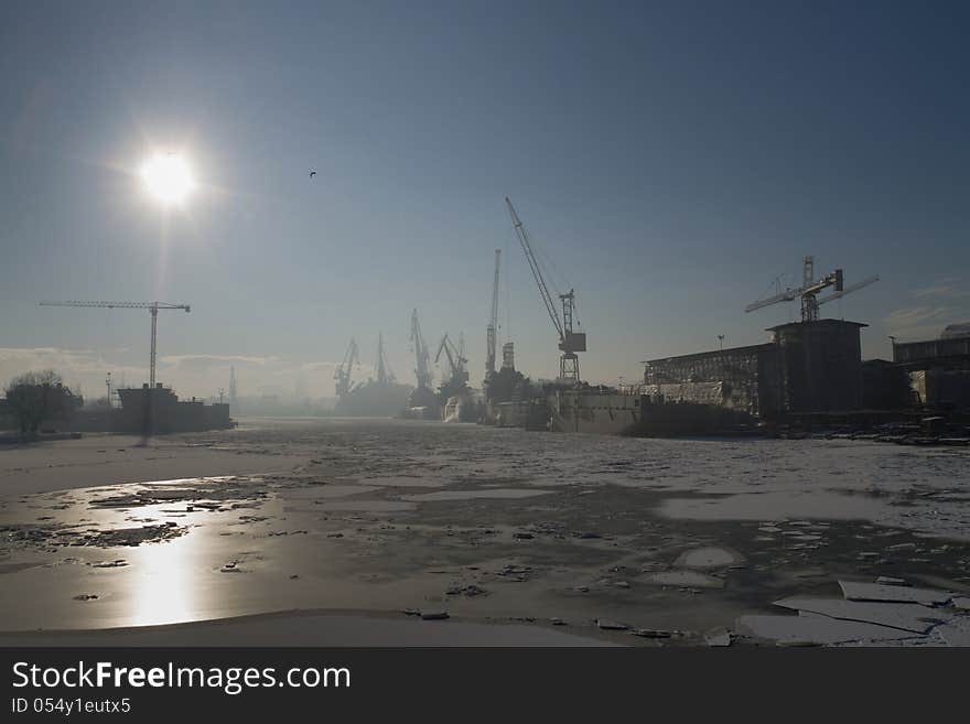 Winter morning on the yard of Gdansk. Winter morning on the yard of Gdansk