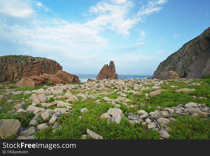 Stone beach of Pacific ocean