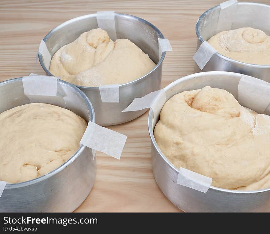 Baking pan with the dough for the cake or pie.