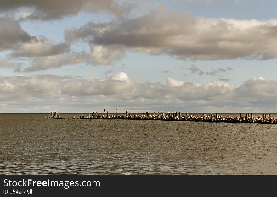 Stone breakwater on the Baltic sea. Stone breakwater on the Baltic sea.