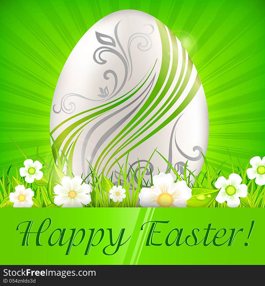 Egg with flowers on green & text