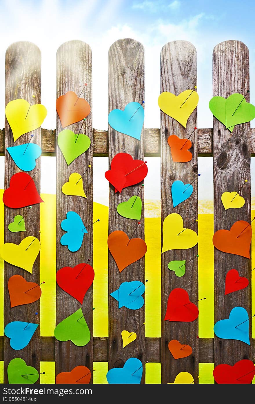 Heart fence hearts love meny colour Valentines Day paper