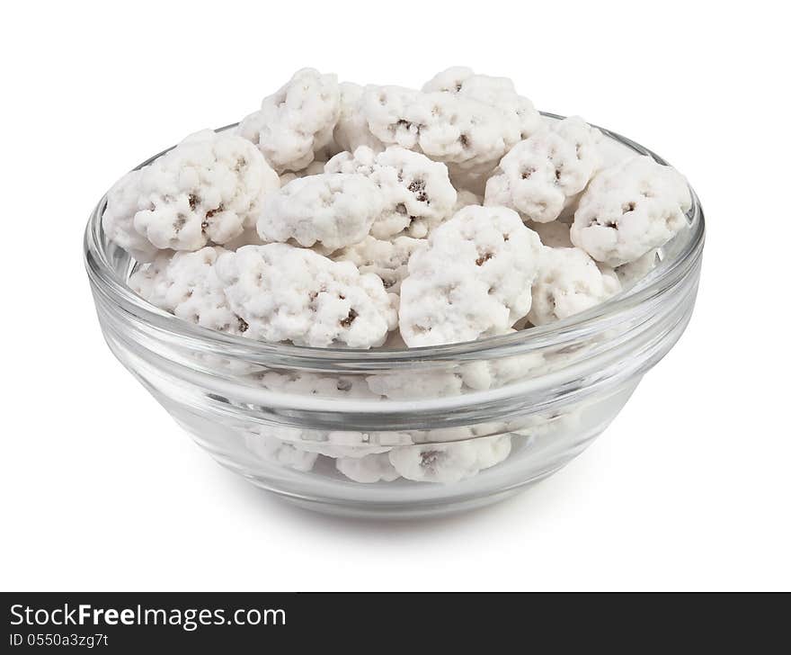 Almond sugar sweets bowl on white background