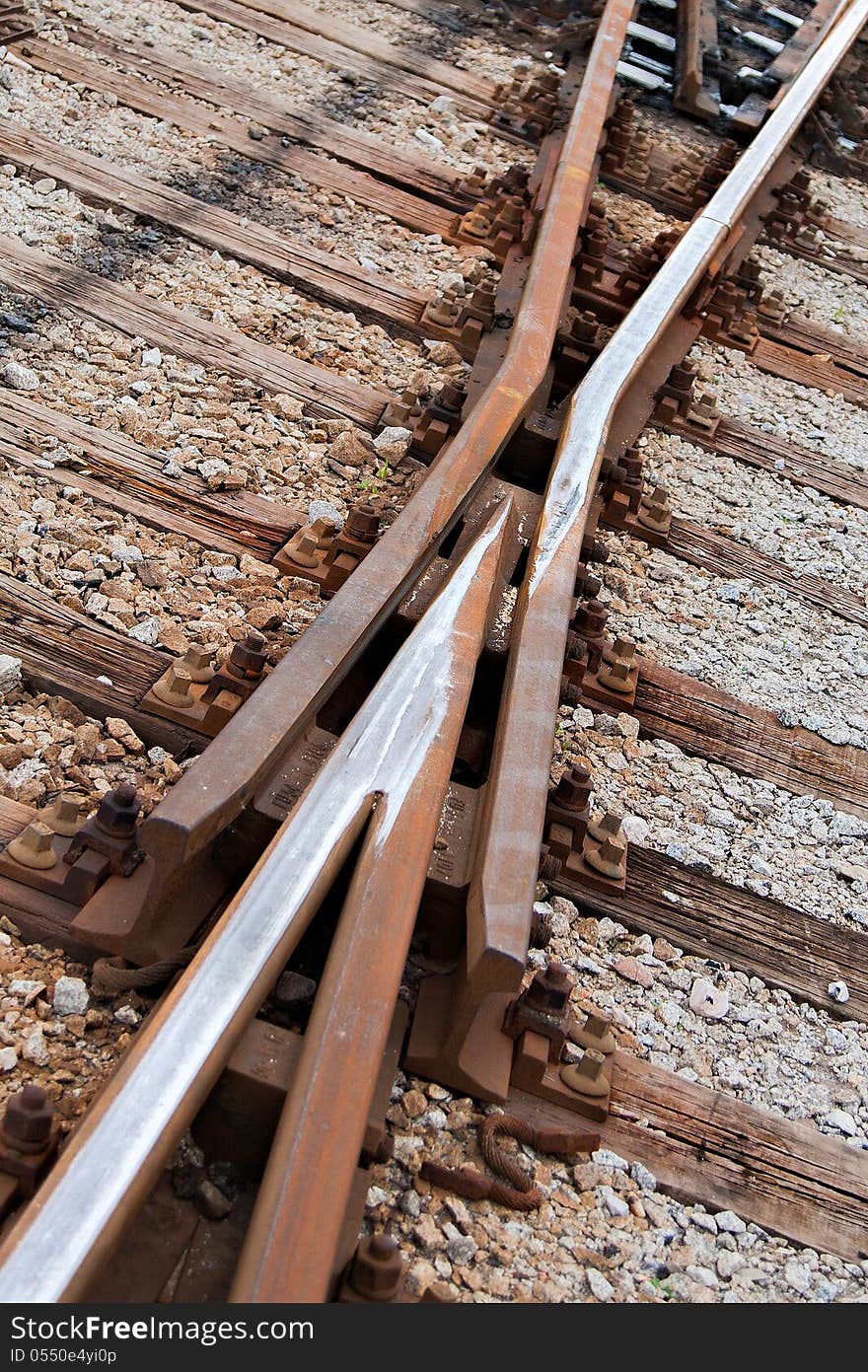 Railway junction. Perspective of crossing rails. Railway junction. Perspective of crossing rails.